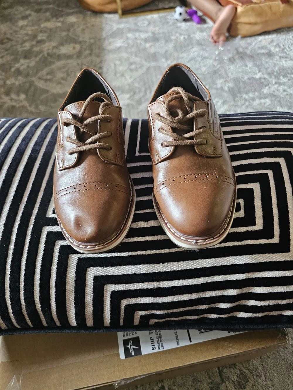Kids  Brown Leather-Look Lace-Up Derby Shoes